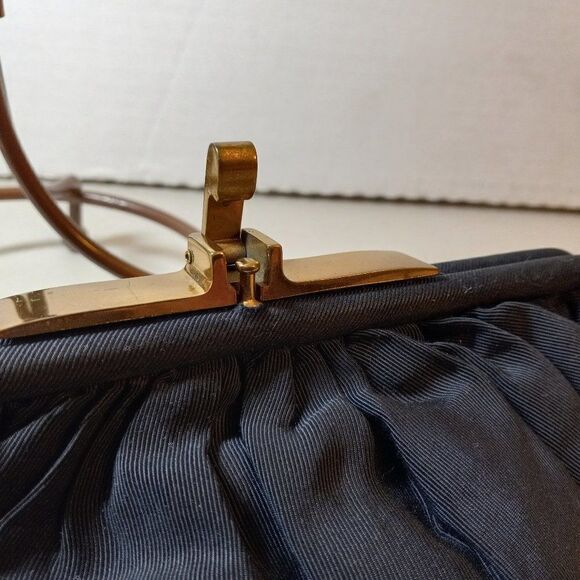 Vintage Blue Gold Tone Metal Lever Pin Wristlet/bag Cottagecore Grandmacore - Picture 9 of 14